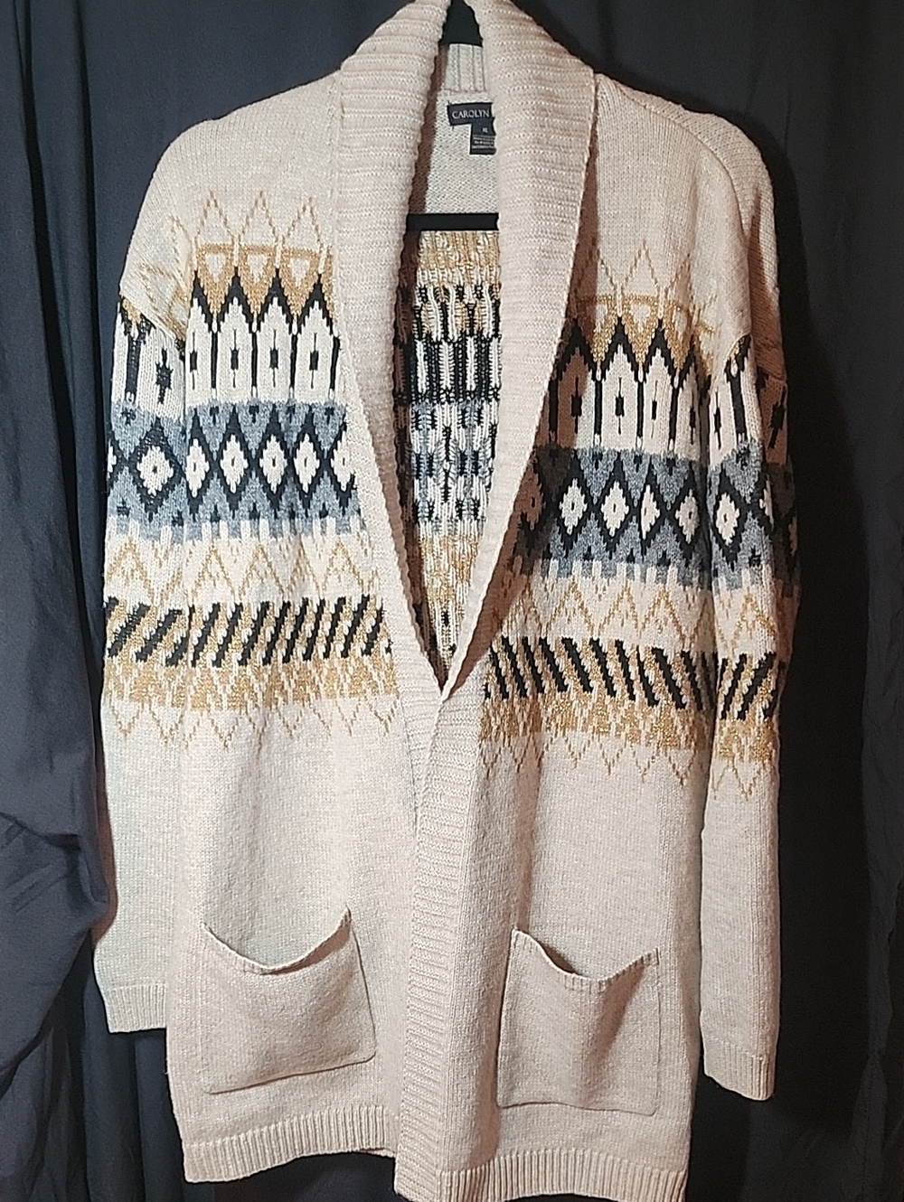 Carolyn Taylor Geometric Cardigan in Cream & Black Size XL